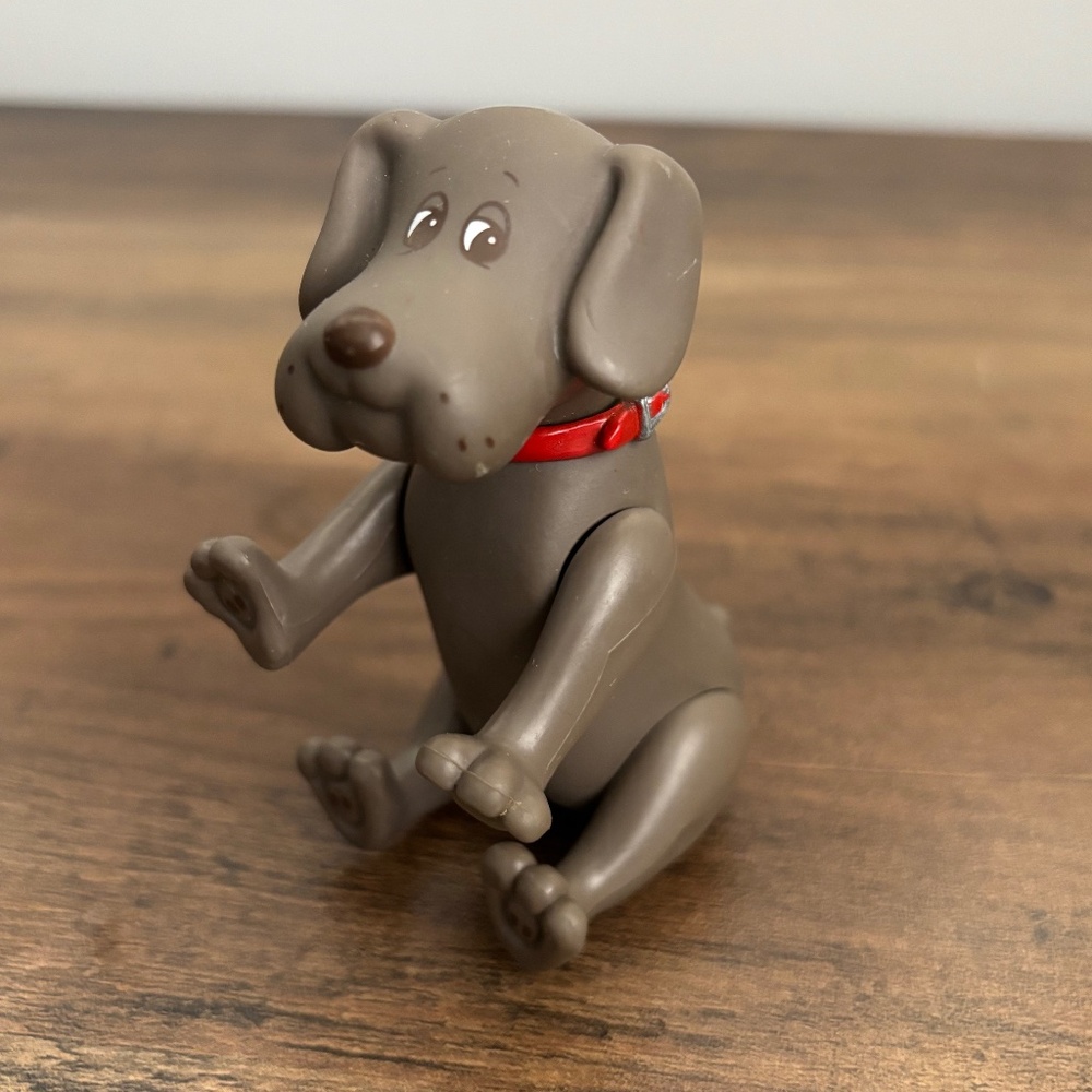 VINTAGE 1986 Brown PP POUND PUPPY Dog Figure Posable Toy Tonka Red Collar